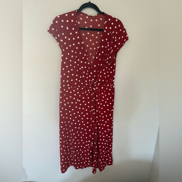 Robbie Bee Red and White Plus Size Polka Dot Wrap Midi Dress Size X Large - Picture 1 of 4